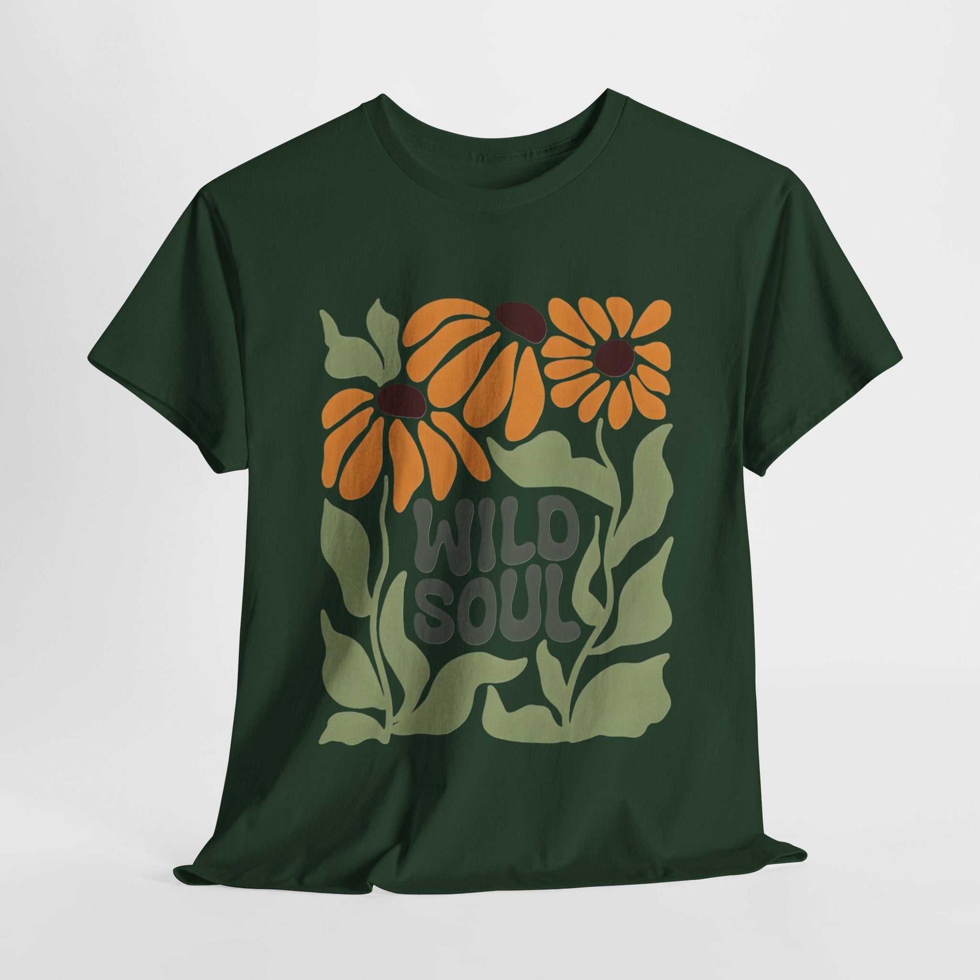 Wild Soul Unisex Heavy Cotton Tee - Nature Inspired Floral T-Shirt