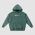 Green hoodie with 'Velvencia' logo on a white background