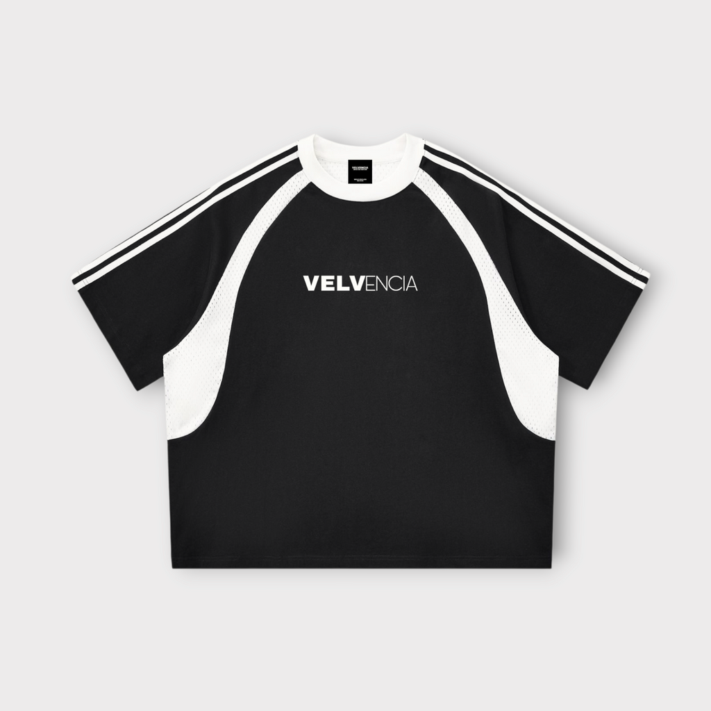 Contrast Stripes Panel Mesh T-shirt