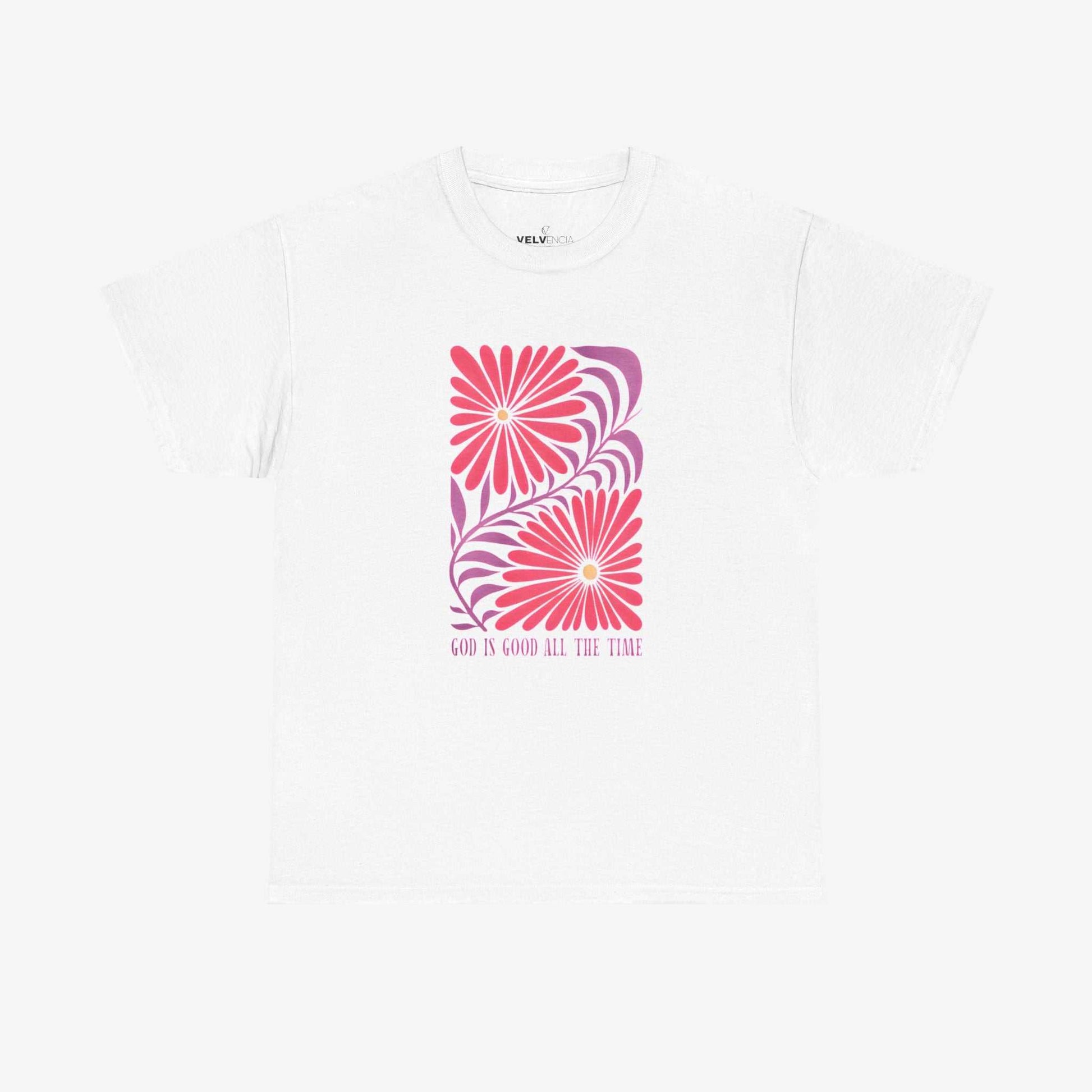 God is Good Heavy Cotton Tee - Inspirational Floral Design for Everyday Wear