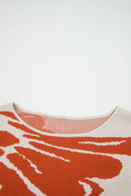 Beige Flower Pattern Drop Sleeve Baggy Sweater