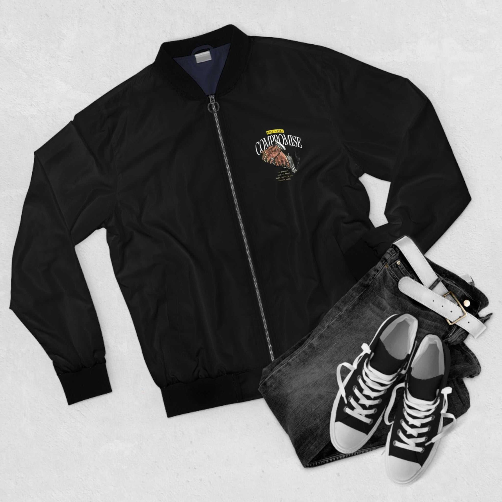 Men's Bomber Jacket - 'Compromise' Graphic - Stylish Streetwear for Confidence & Attitude