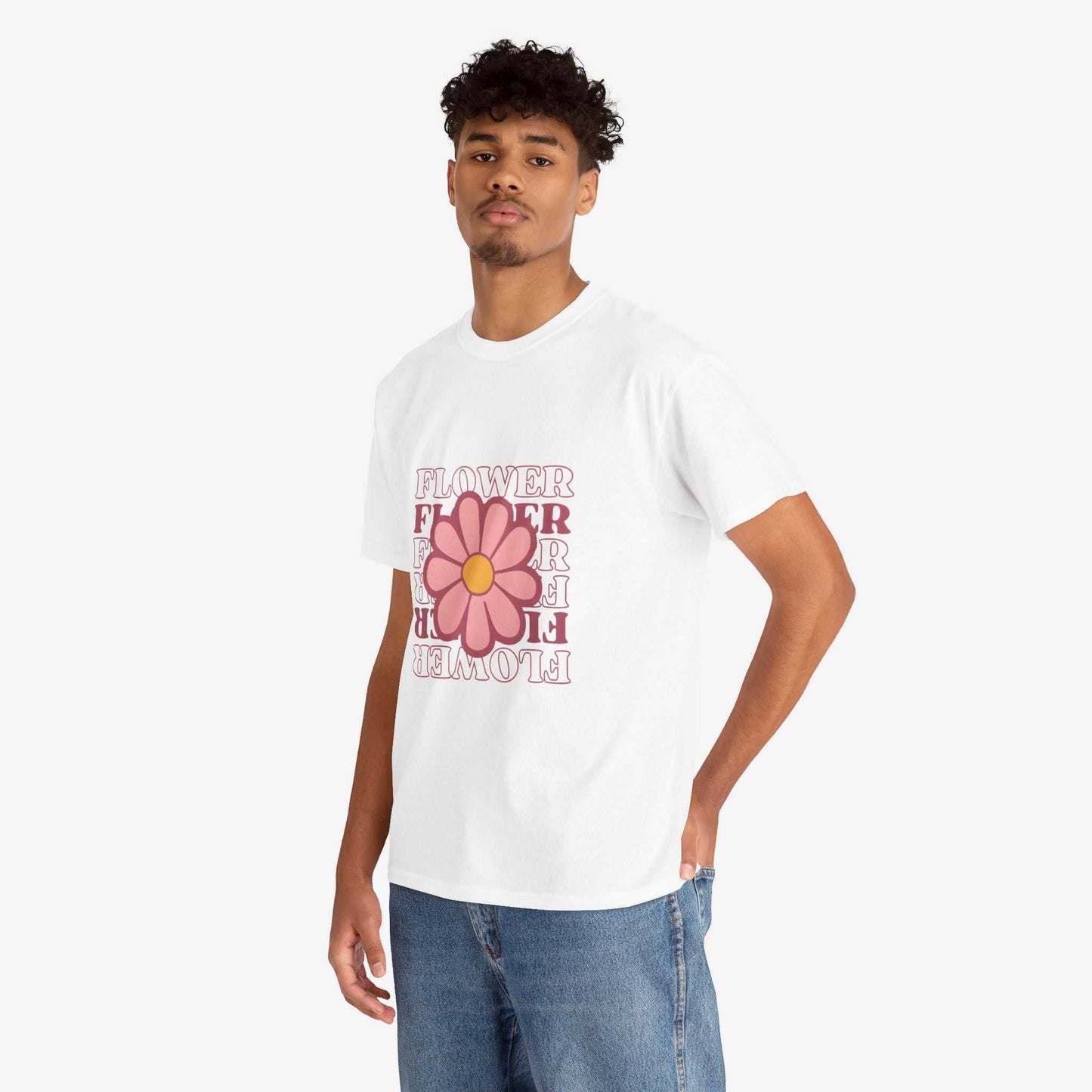 Retro Flower Unisex Heavy Cotton Tee for Nature Lovers