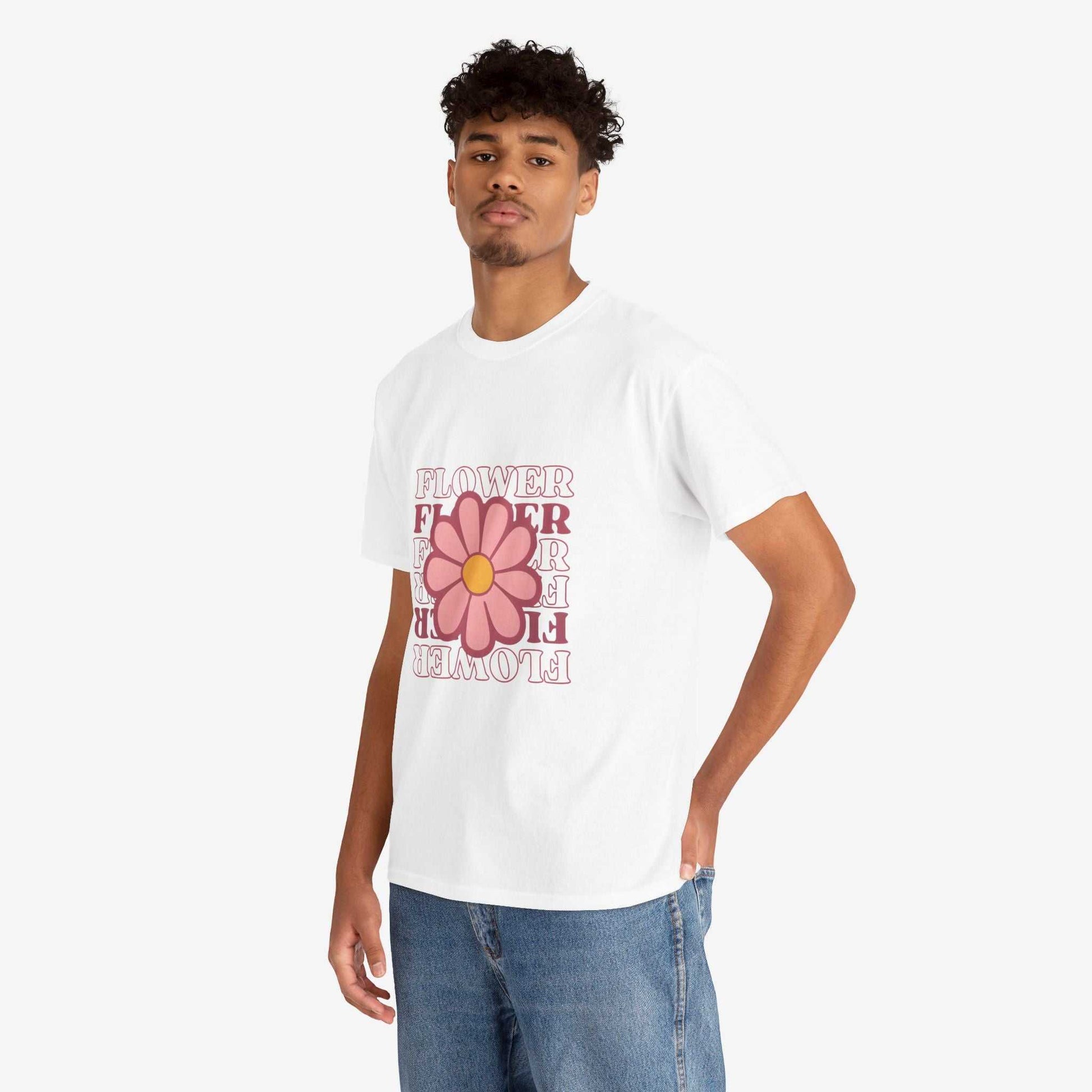 Retro Flower Unisex Heavy Cotton Tee for Nature Lovers