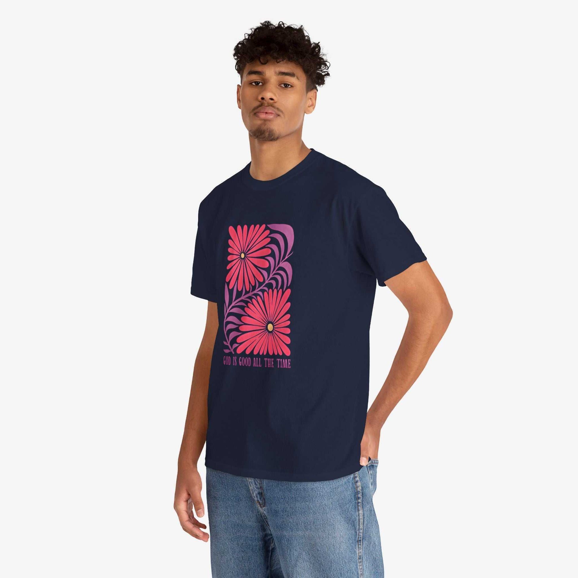 God is Good Heavy Cotton Tee - Inspirational Floral Design for Everyday Wear