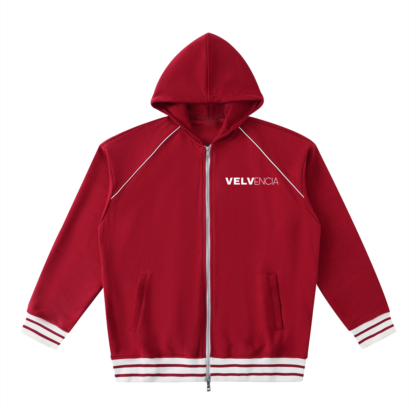 Striped Trim Zip-Up Hoodie