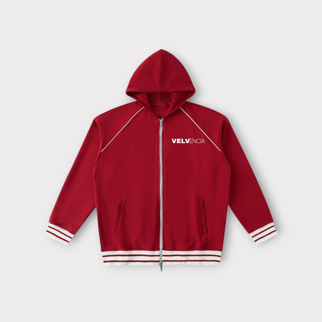 Striped Trim Zip-Up Hoodie