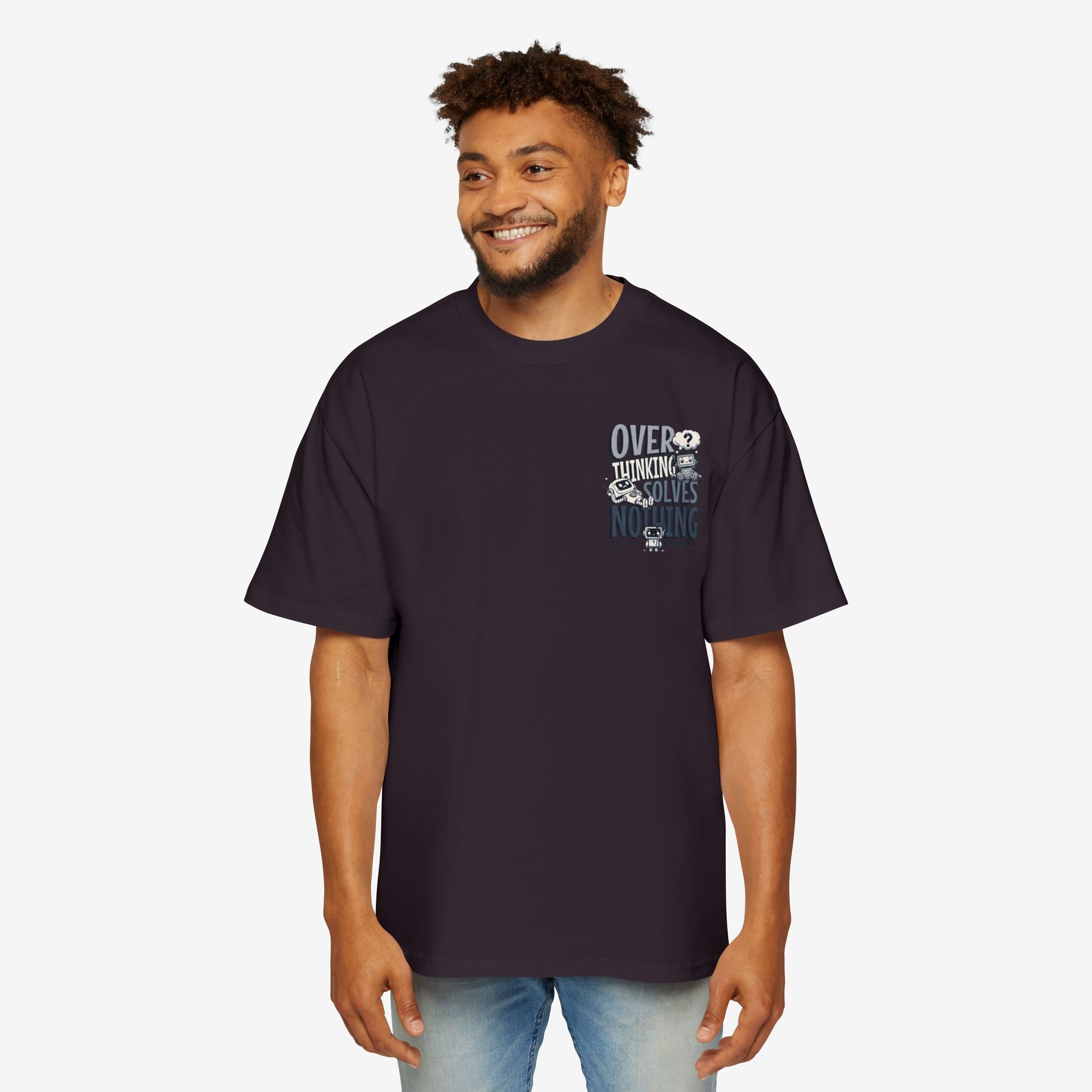 Men's Heavy Oversized Tee - "Overthinking Solves Nothing" Graphic Shirt