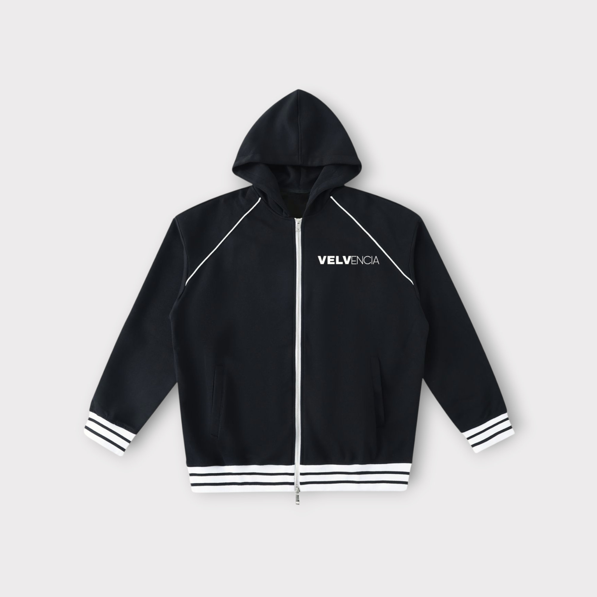 Striped Trim Zip-Up Hoodie