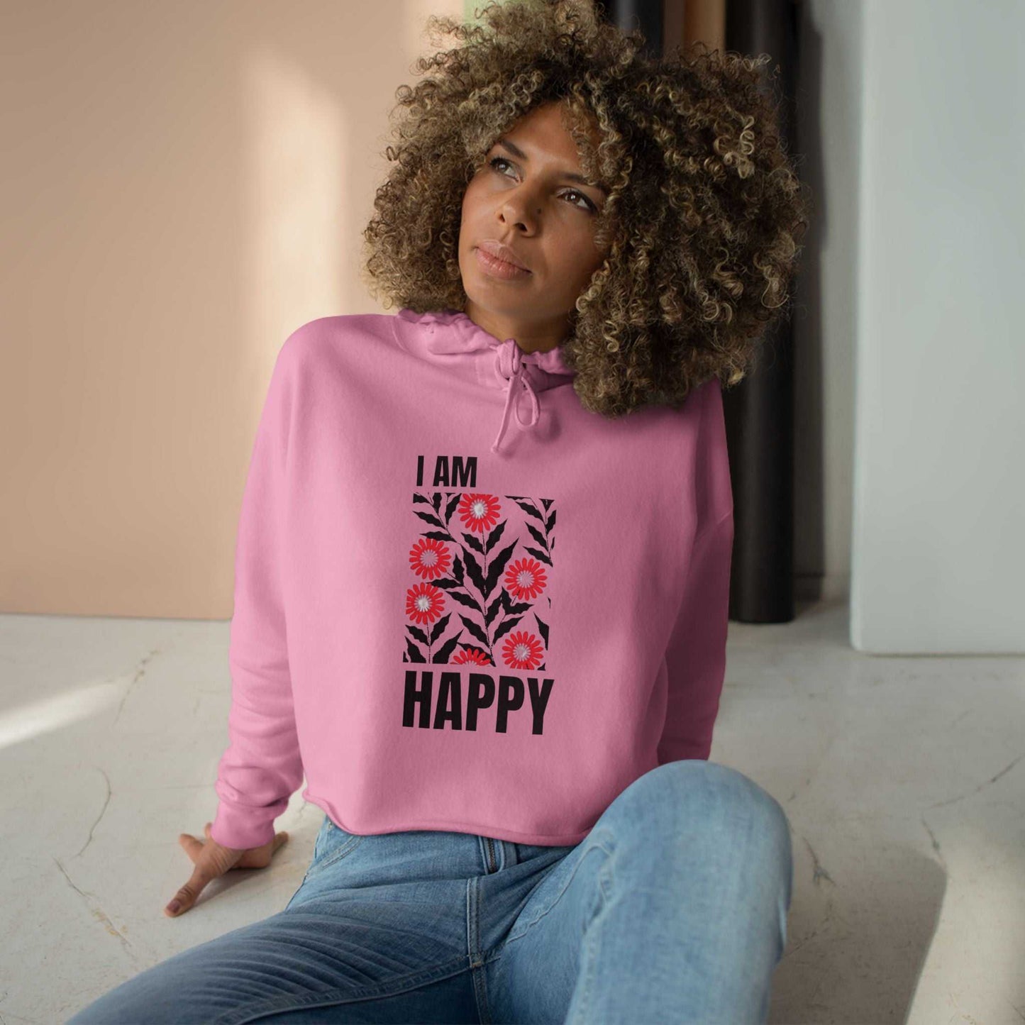I Am Happy Crop Hoodie