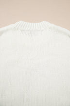 White Embroidered Bow Boots Graphic Drop Shoulder Sweater