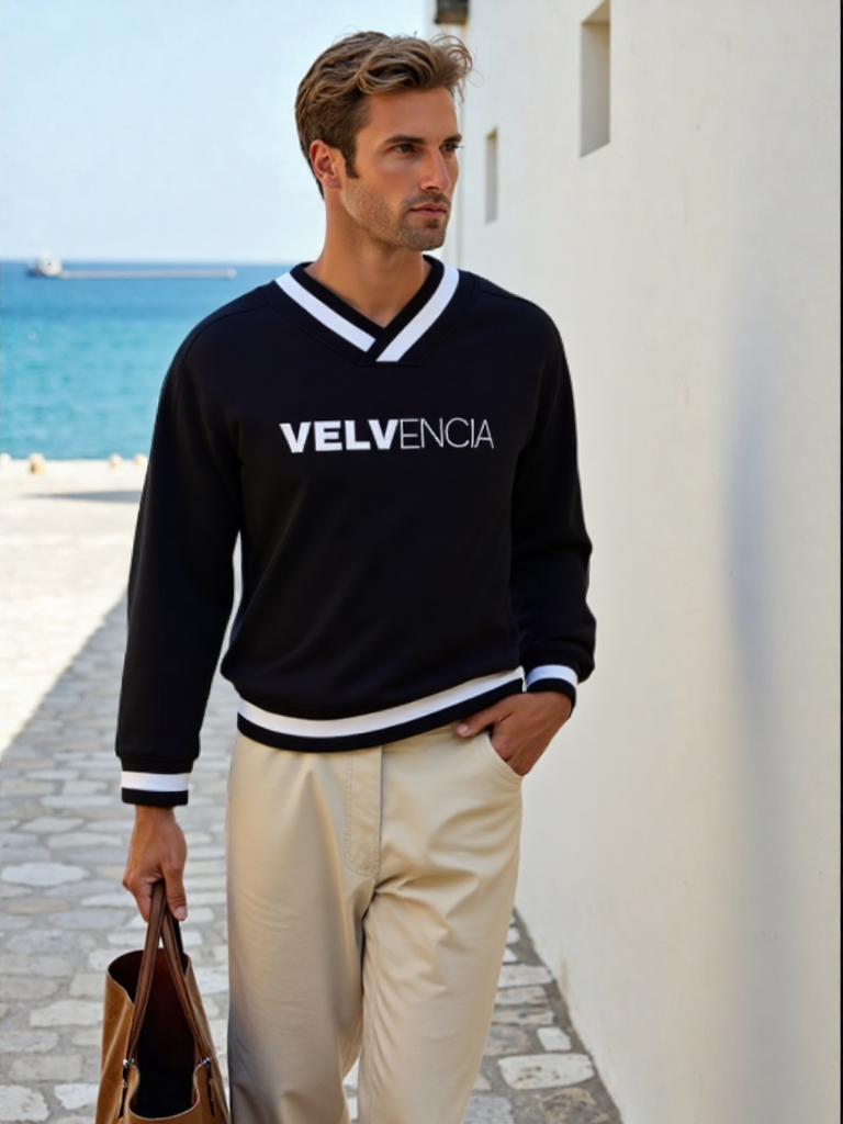 V-Neck Contrast Collar Boxy Sweatshirt