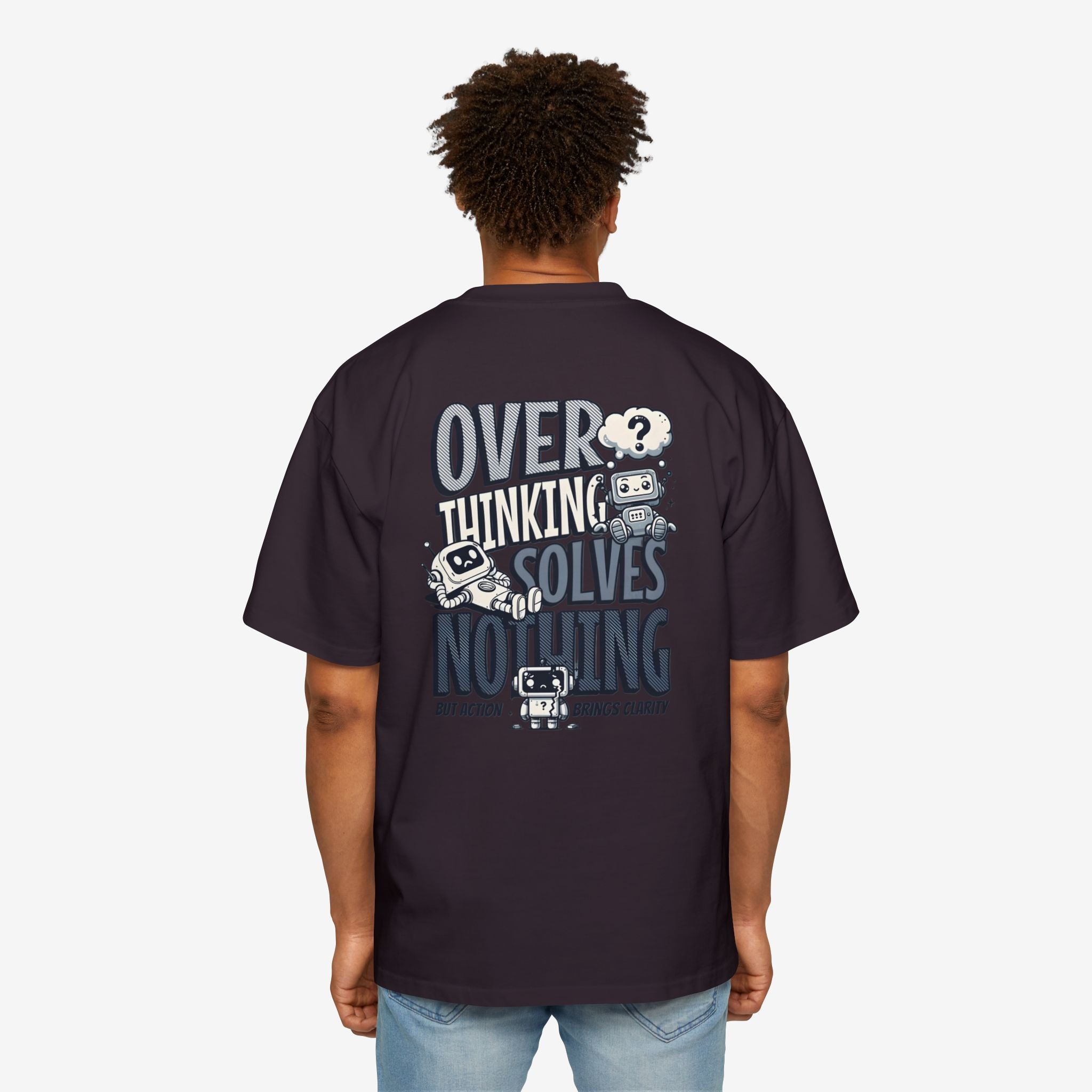 Men's Heavy Oversized Tee - "Overthinking Solves Nothing" Graphic Shirt