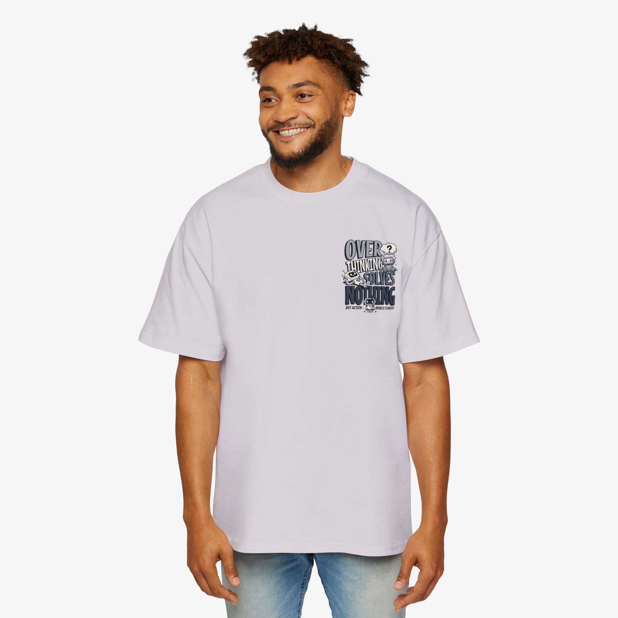 Men's Heavy Oversized Tee - "Overthinking Solves Nothing" Graphic Shirt