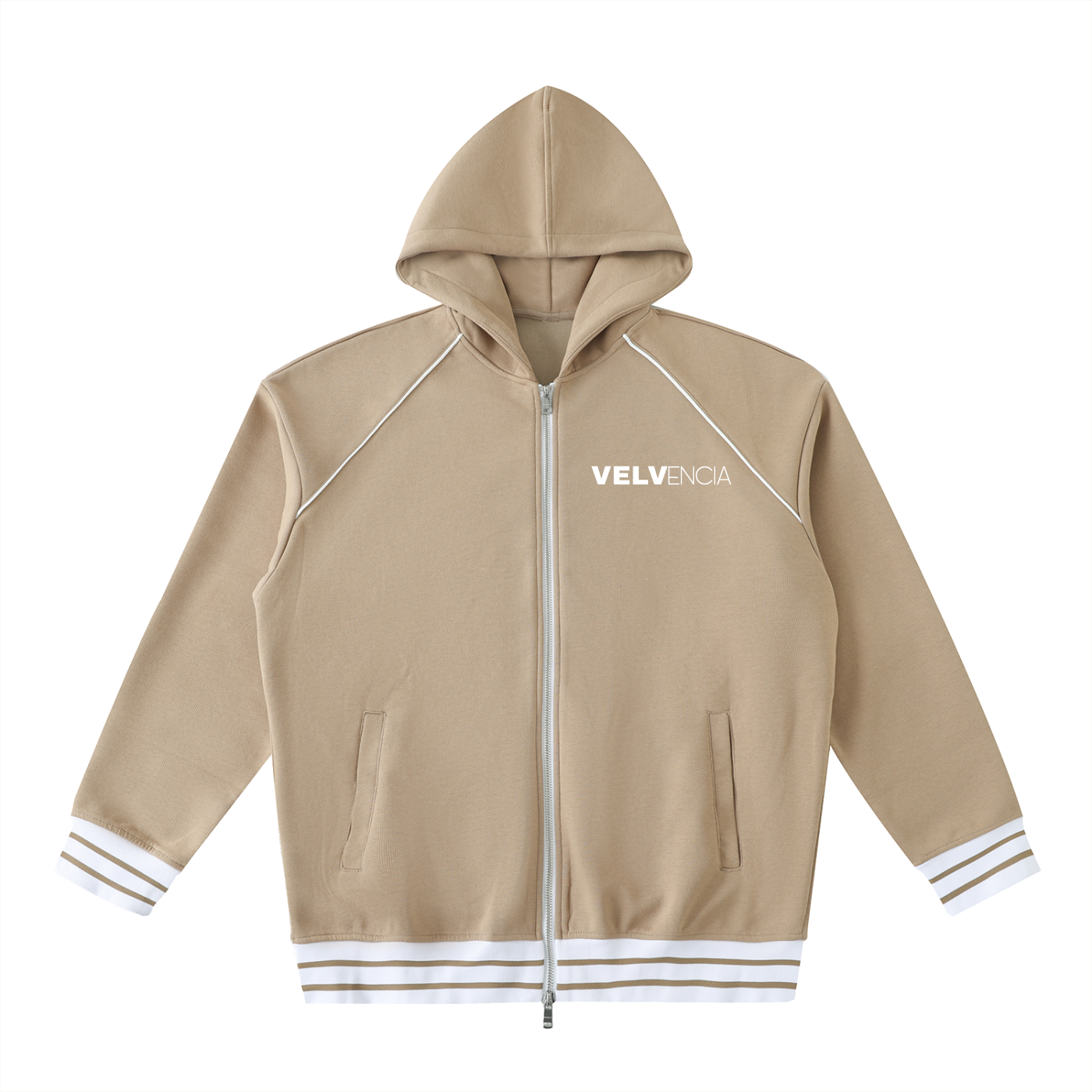 Striped Trim Zip-Up Hoodie