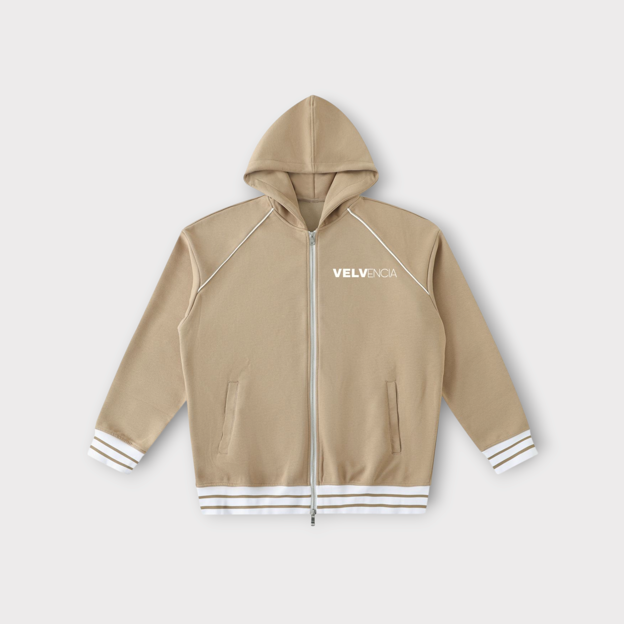 Striped Trim Zip-Up Hoodie