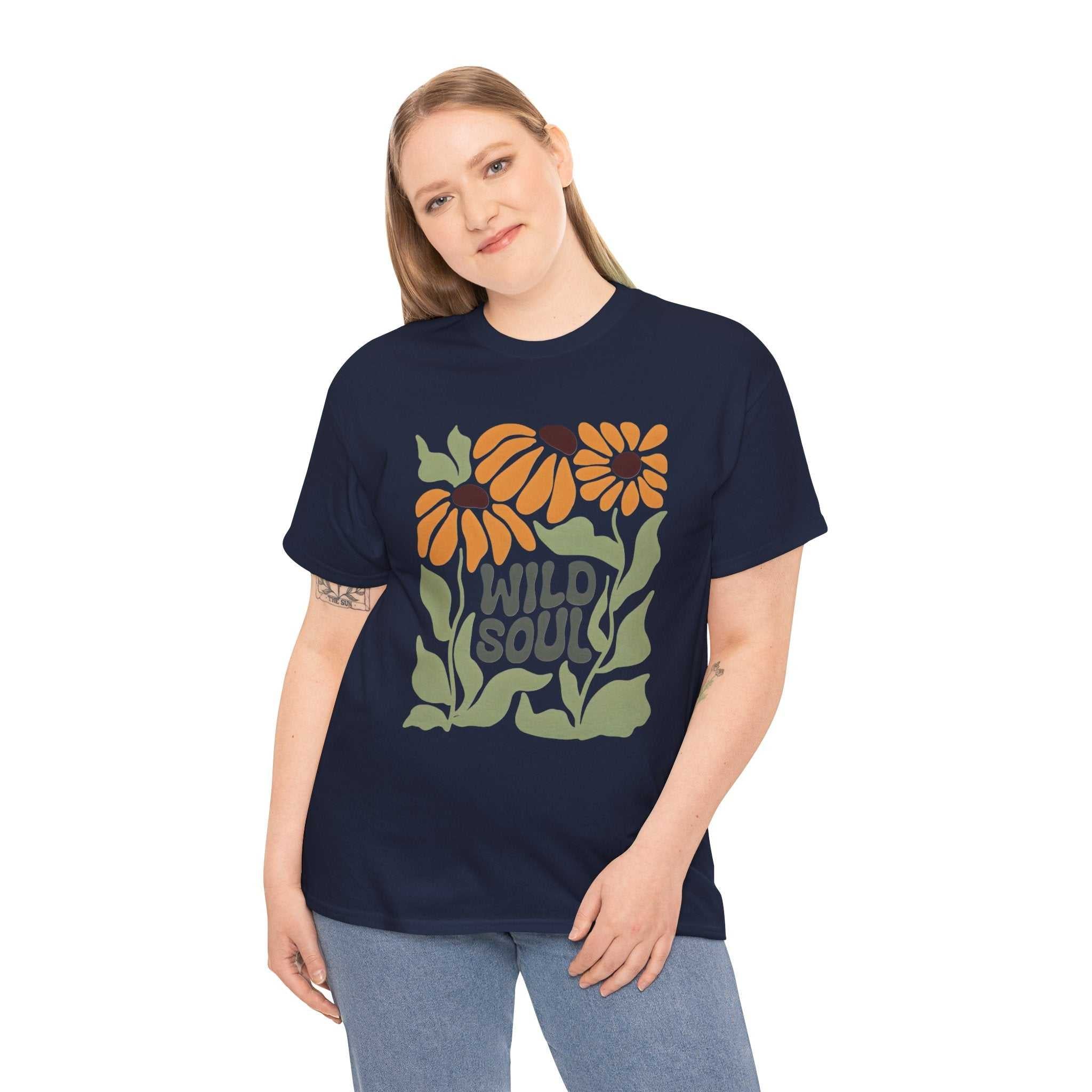 Wild Soul Unisex Heavy Cotton Tee - Nature Inspired Floral T-Shirt