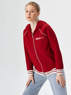 Striped Trim Zip-Up Hoodie