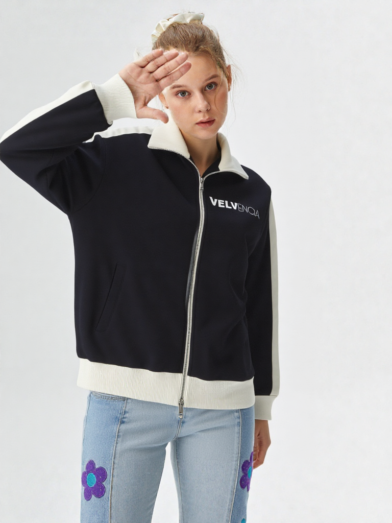 Contrast Trim Stand Collar Jacket