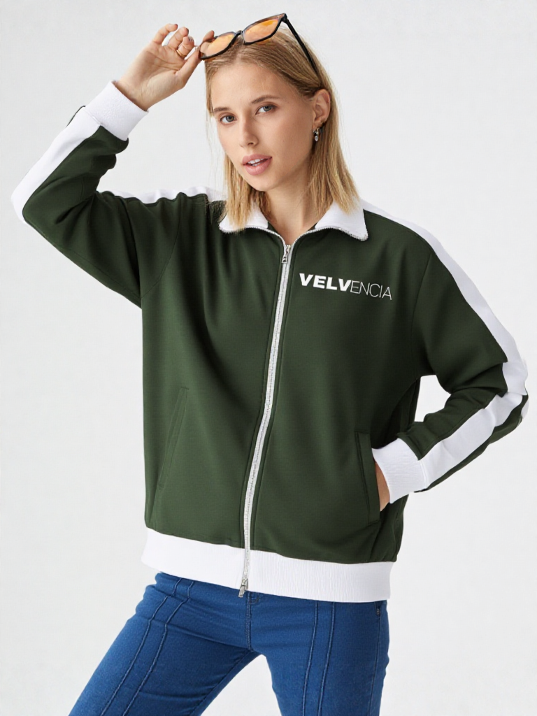 Contrast Trim Stand Collar Jacket