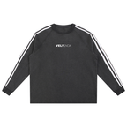 Black long-sleeve shirt with white stripes on sleeves and 'VELVENCIA' logo on a white background