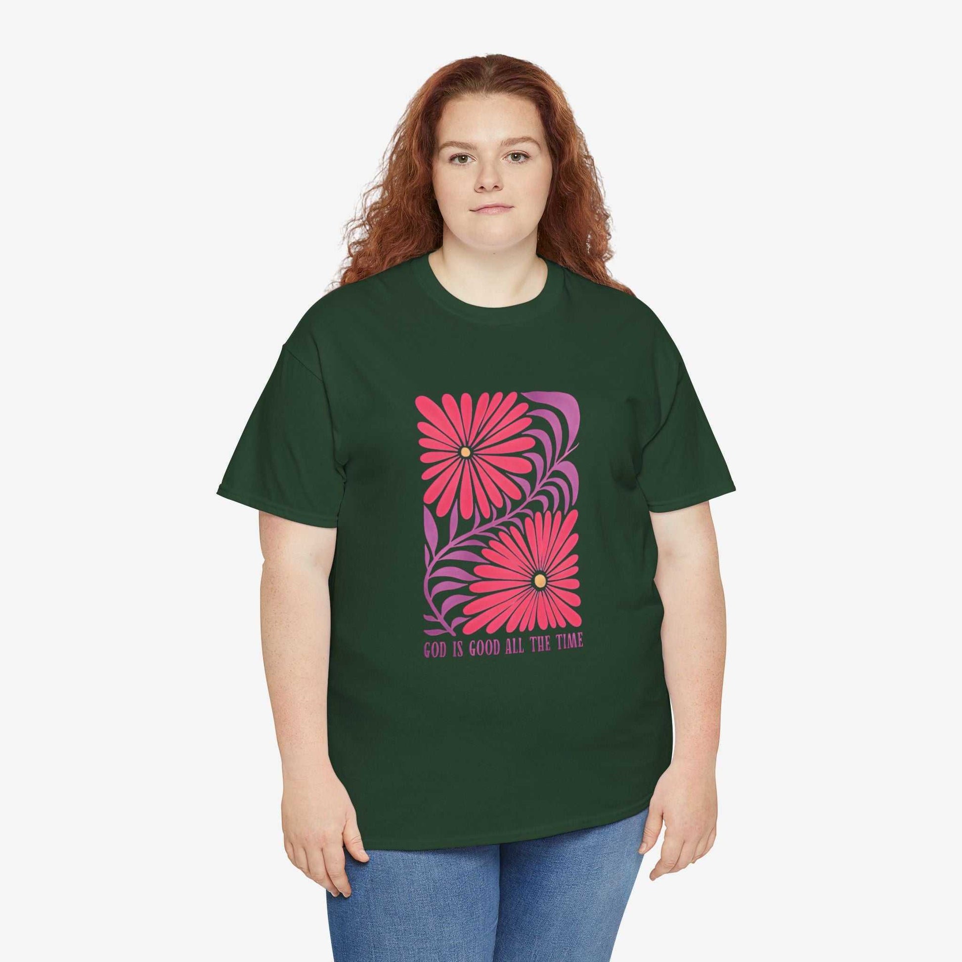 God is Good Heavy Cotton Tee - Inspirational Floral Design for Everyday Wear