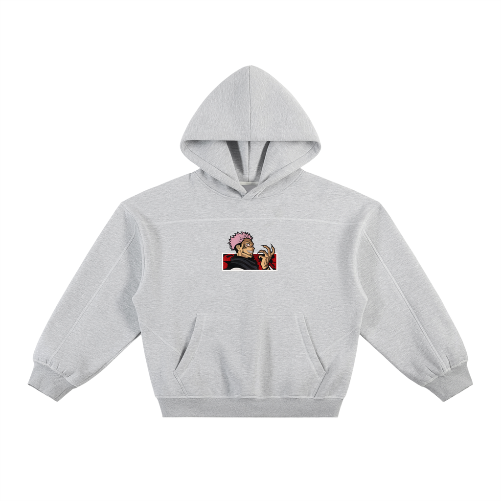 Contrast-Stitched Boxy Fleece Hoodie