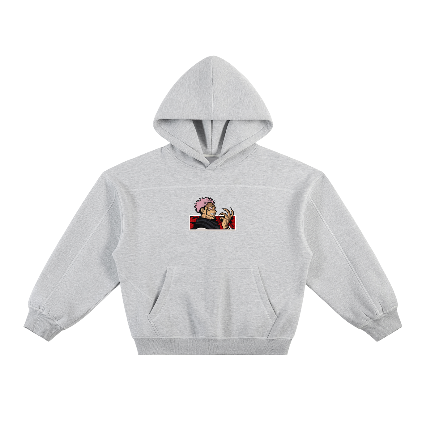 Contrast-Stitched Boxy Fleece Hoodie