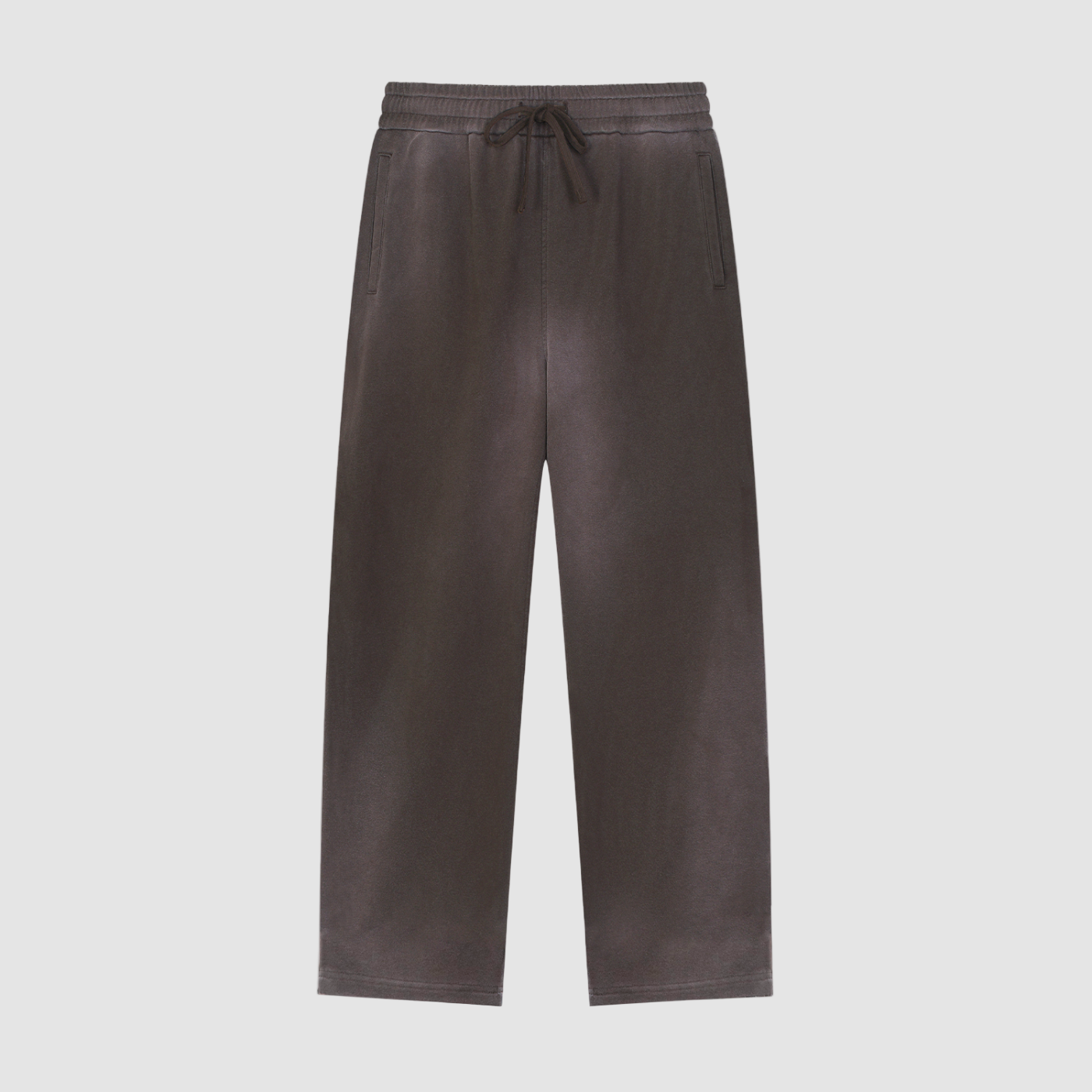 Brown pants with a drawstring on a white background