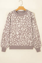 Gray Leopard Spots Pattern Ribbed Trim Drop Shoulder Sweater