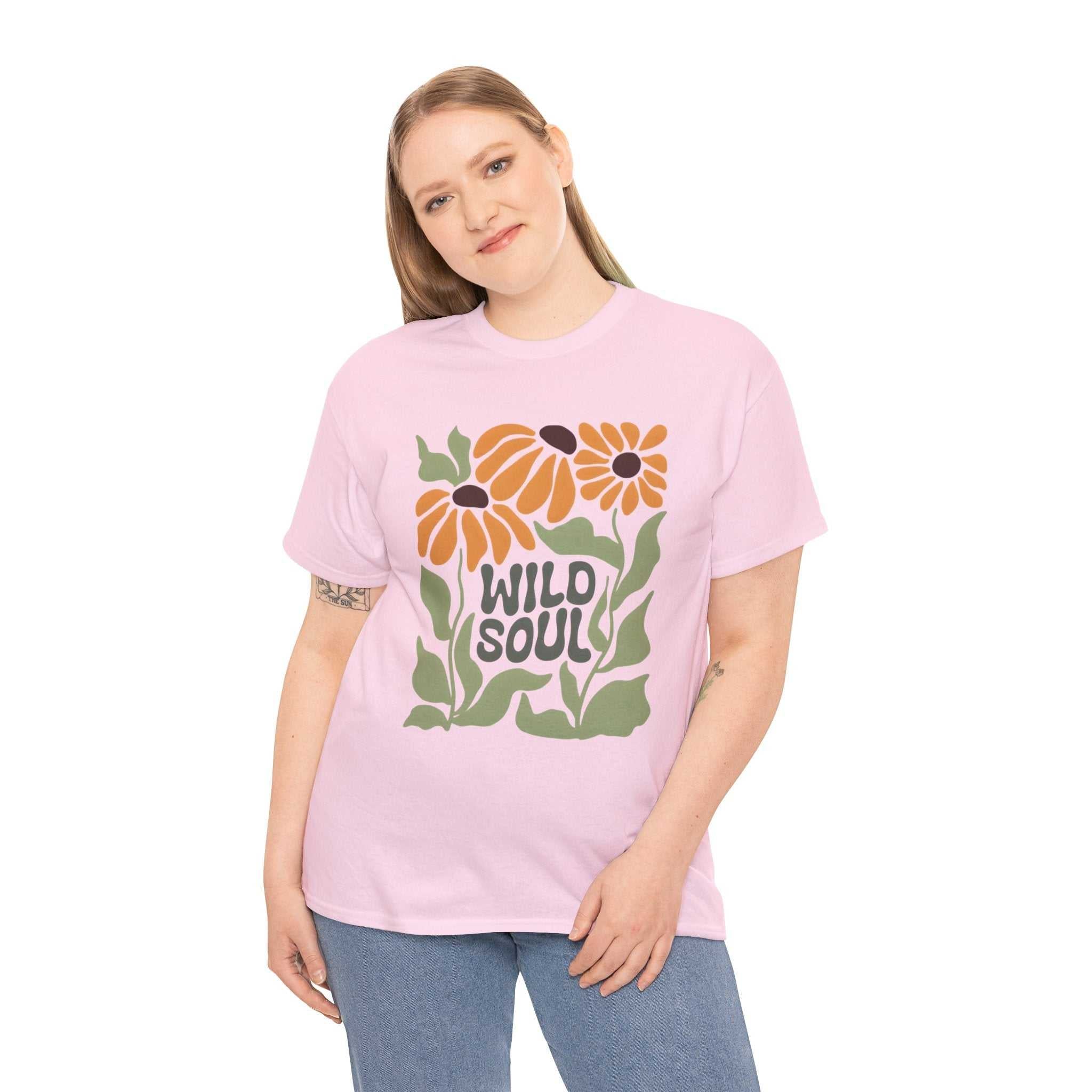 Wild Soul Unisex Heavy Cotton Tee - Nature Inspired Floral T-Shirt