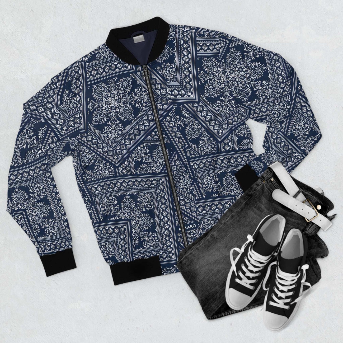 Stylish Men's Bomber Jacket with Intricate Floral Print