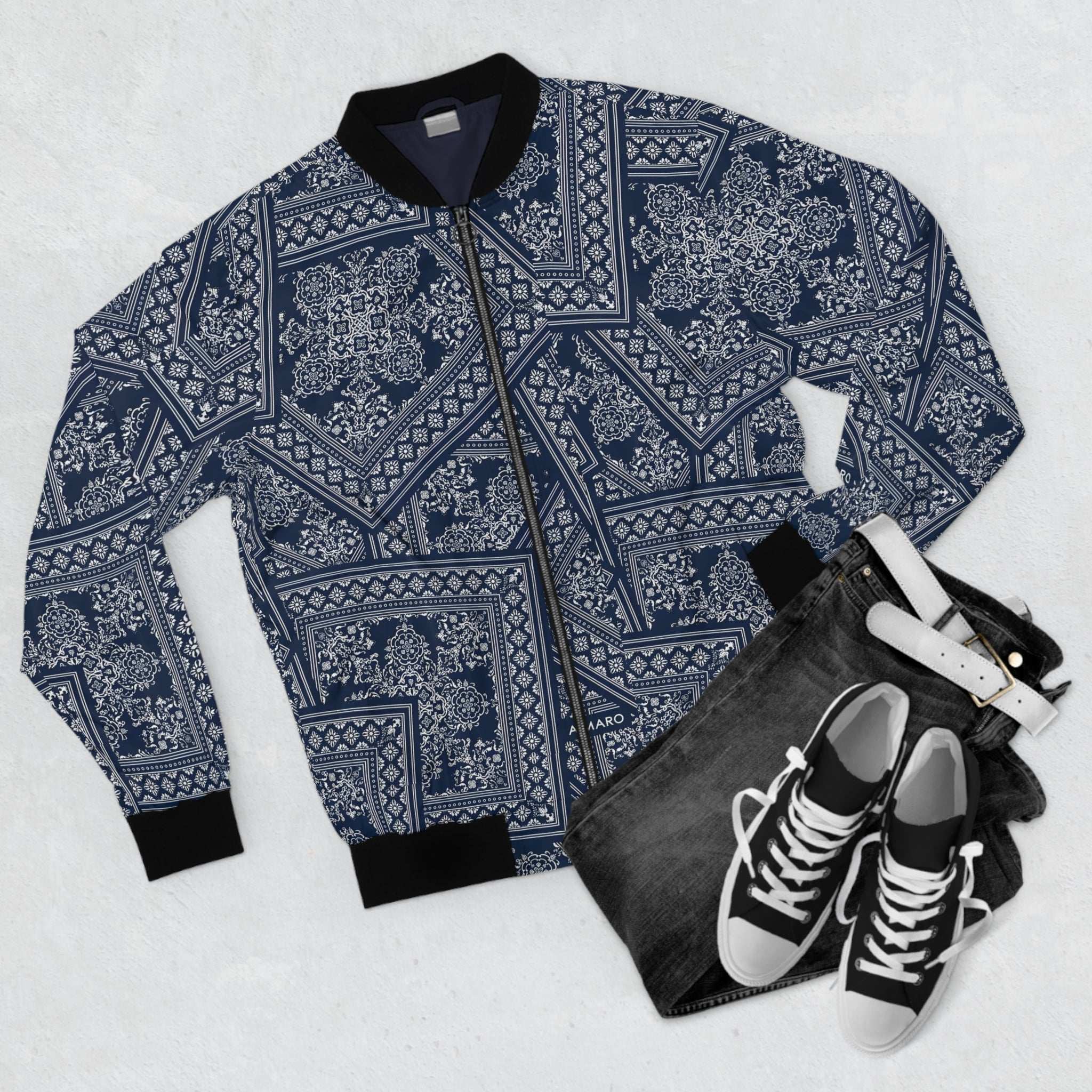 Stylish Men's Bomber Jacket with Intricate Floral Print