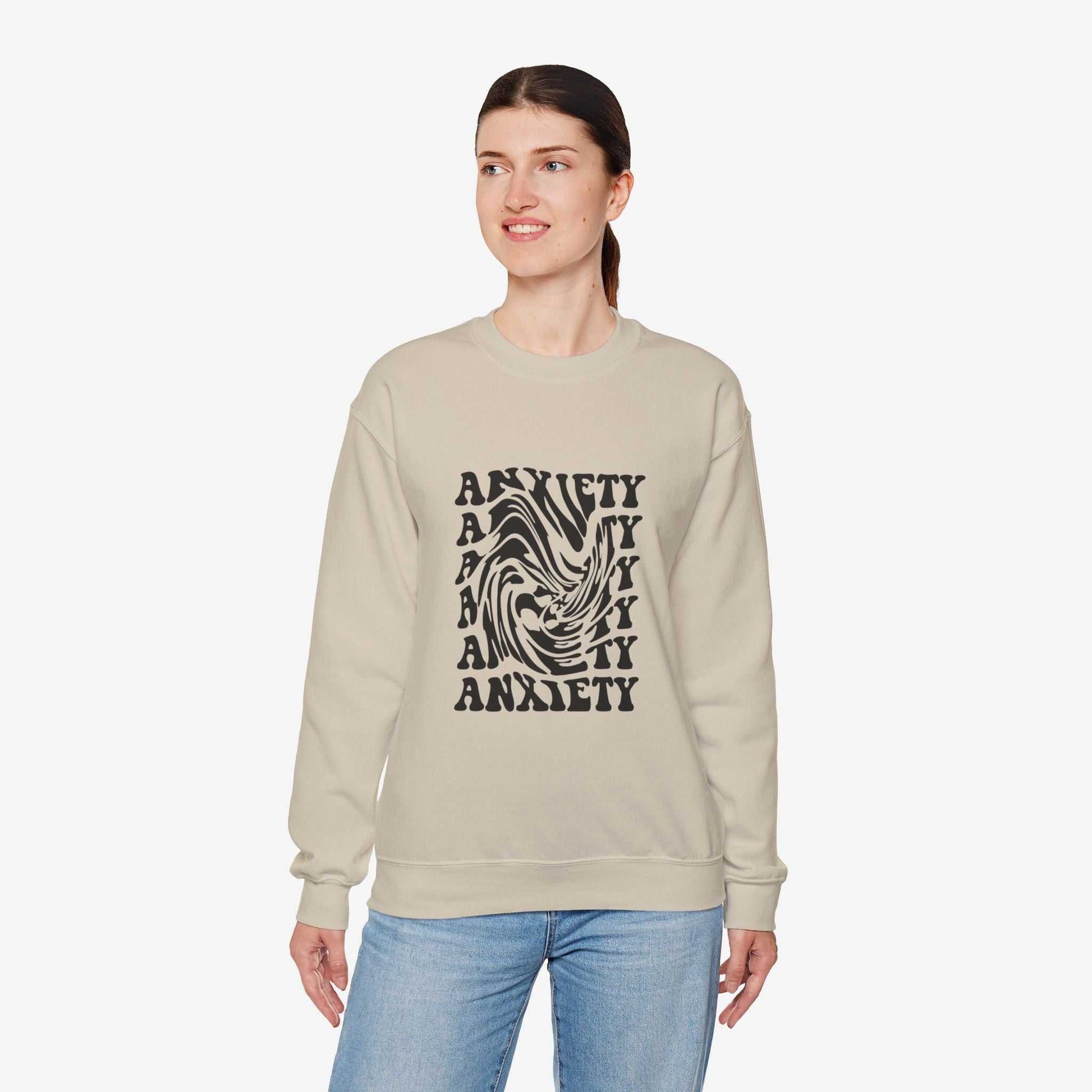 Unisex Anxiety Art Crewneck Sweatshirt - Heavy Blend, Stylish Comfort for Mental Health Awareness