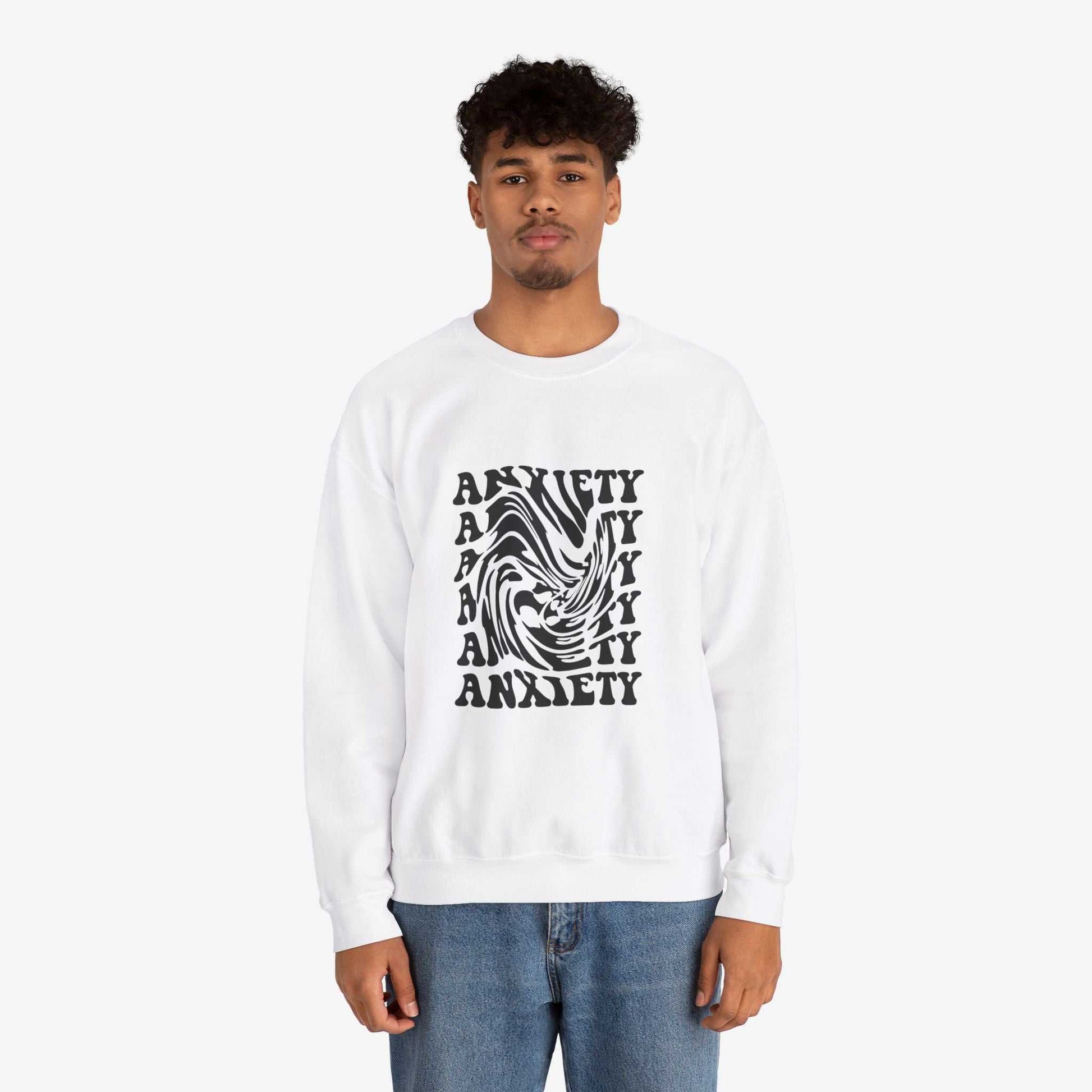 Unisex Anxiety Art Crewneck Sweatshirt - Heavy Blend, Stylish Comfort for Mental Health Awareness
