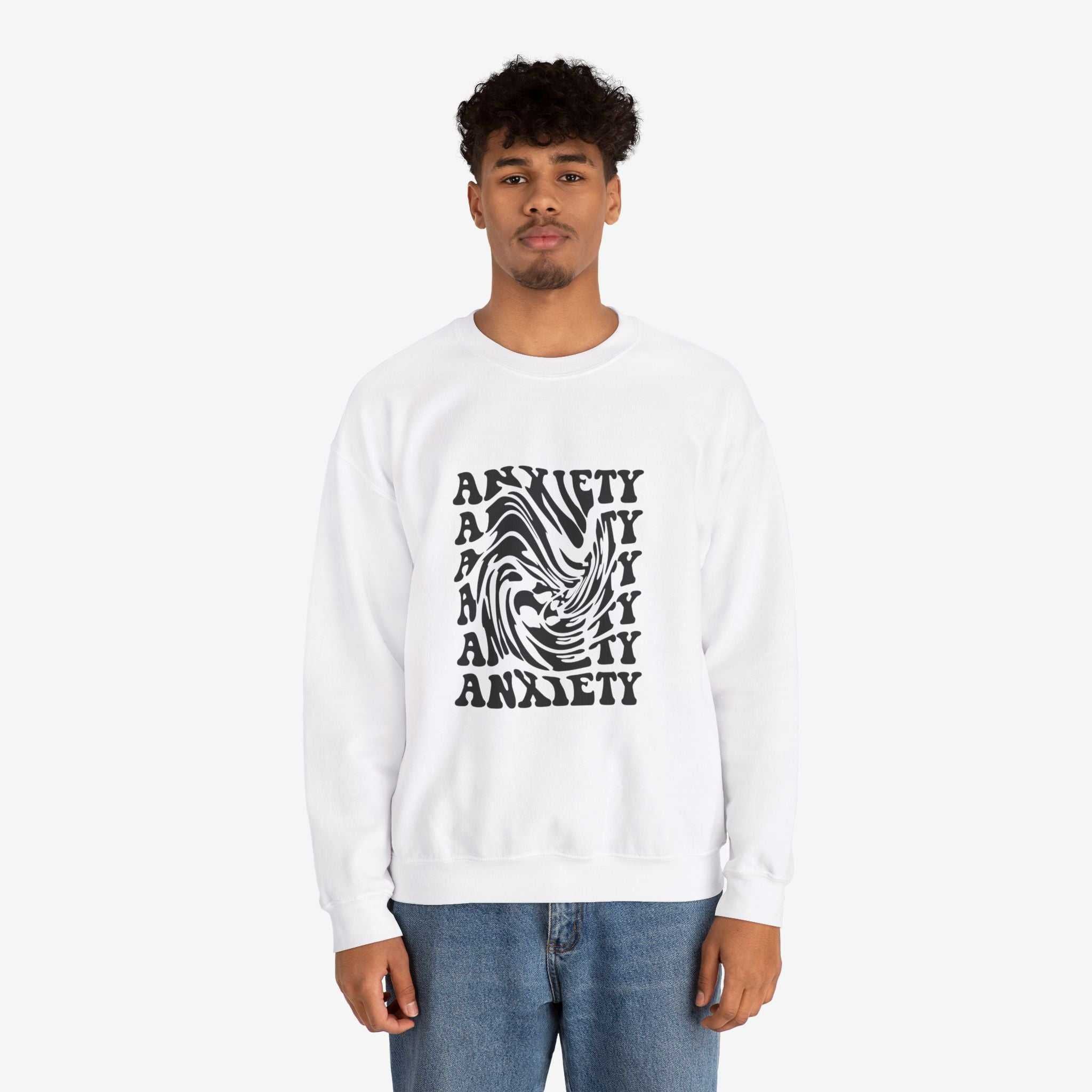 Unisex Anxiety Art Crewneck Sweatshirt - Heavy Blend, Stylish Comfort for Mental Health Awareness