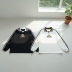 Contrast Striped Lapel Collar Sweatshirt