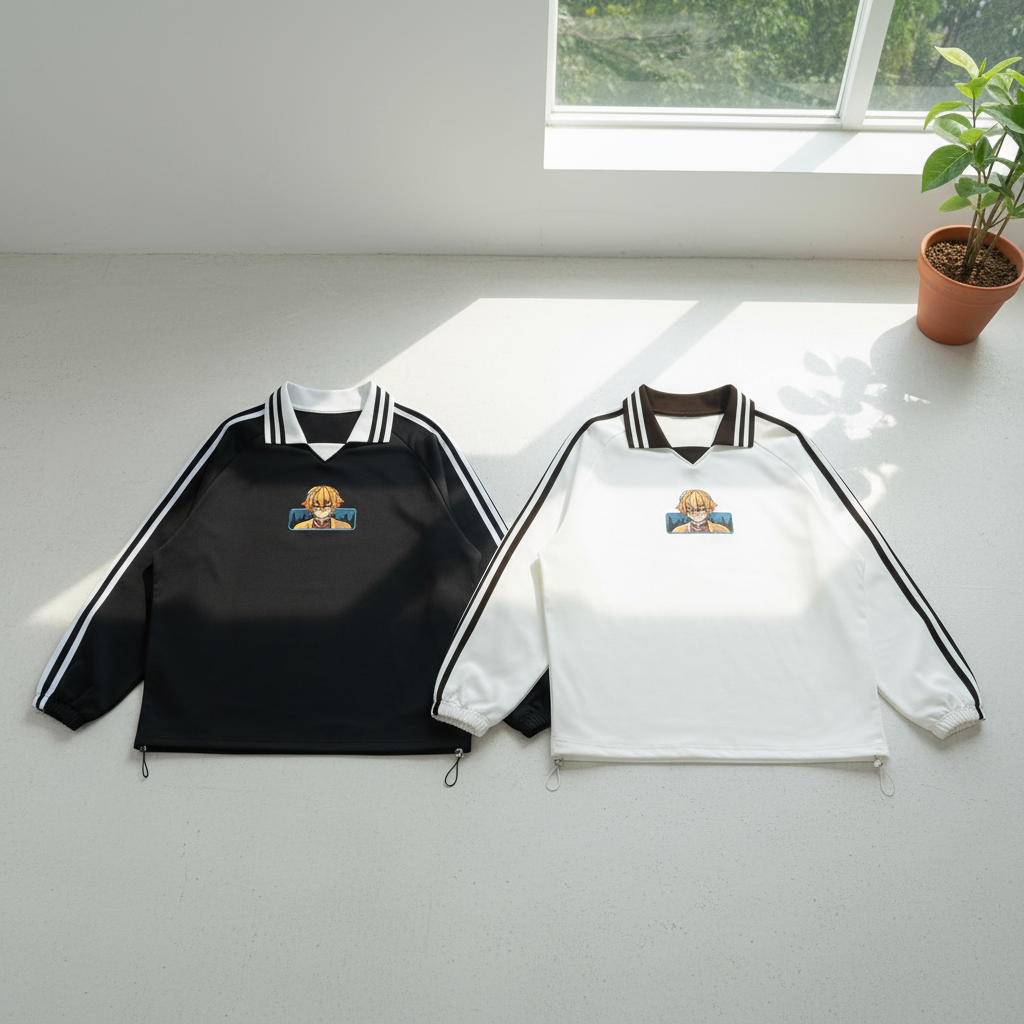 Contrast Striped Lapel Collar Sweatshirt