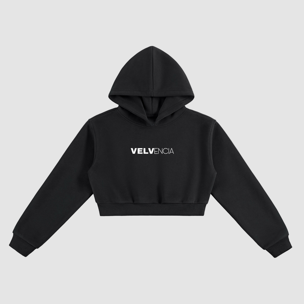 Black hoodie with 'VELVENCIA' logo on a white background