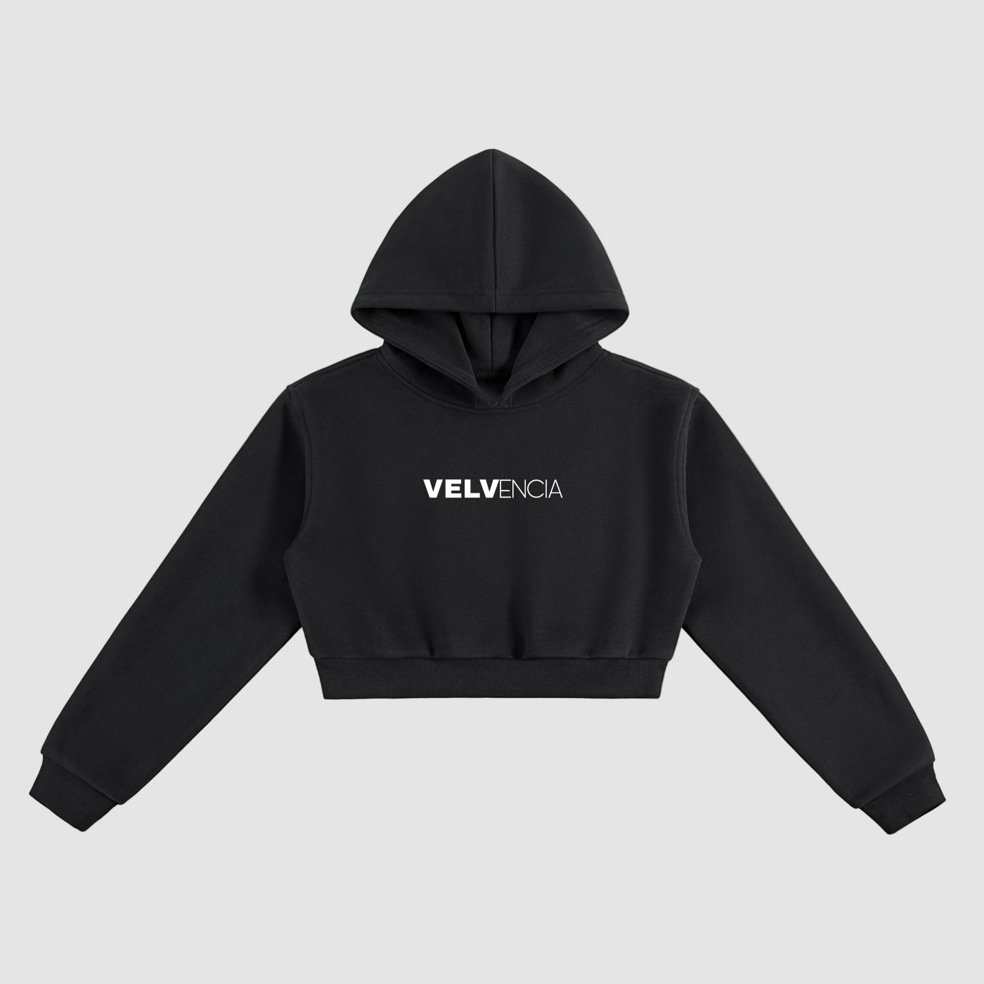 Black hoodie with 'VELVENCIA' logo on a white background