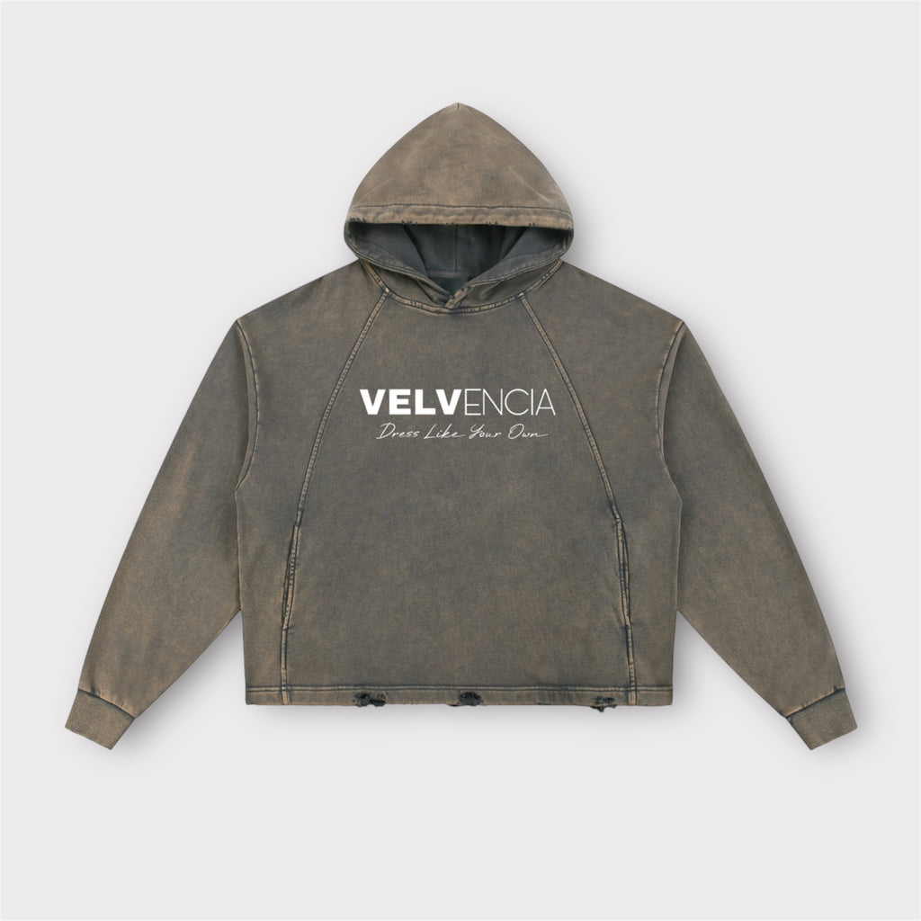 Vintage Washed Frayed-Hem Hoodie