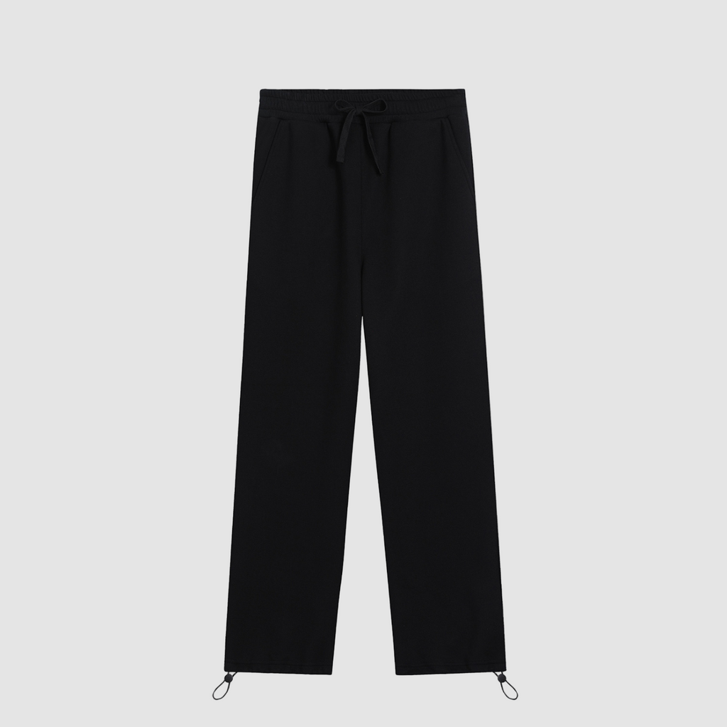 Black pants with drawstring on a white background