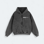 Black hoodie with 'VELVENCIA' branding on a light gray background