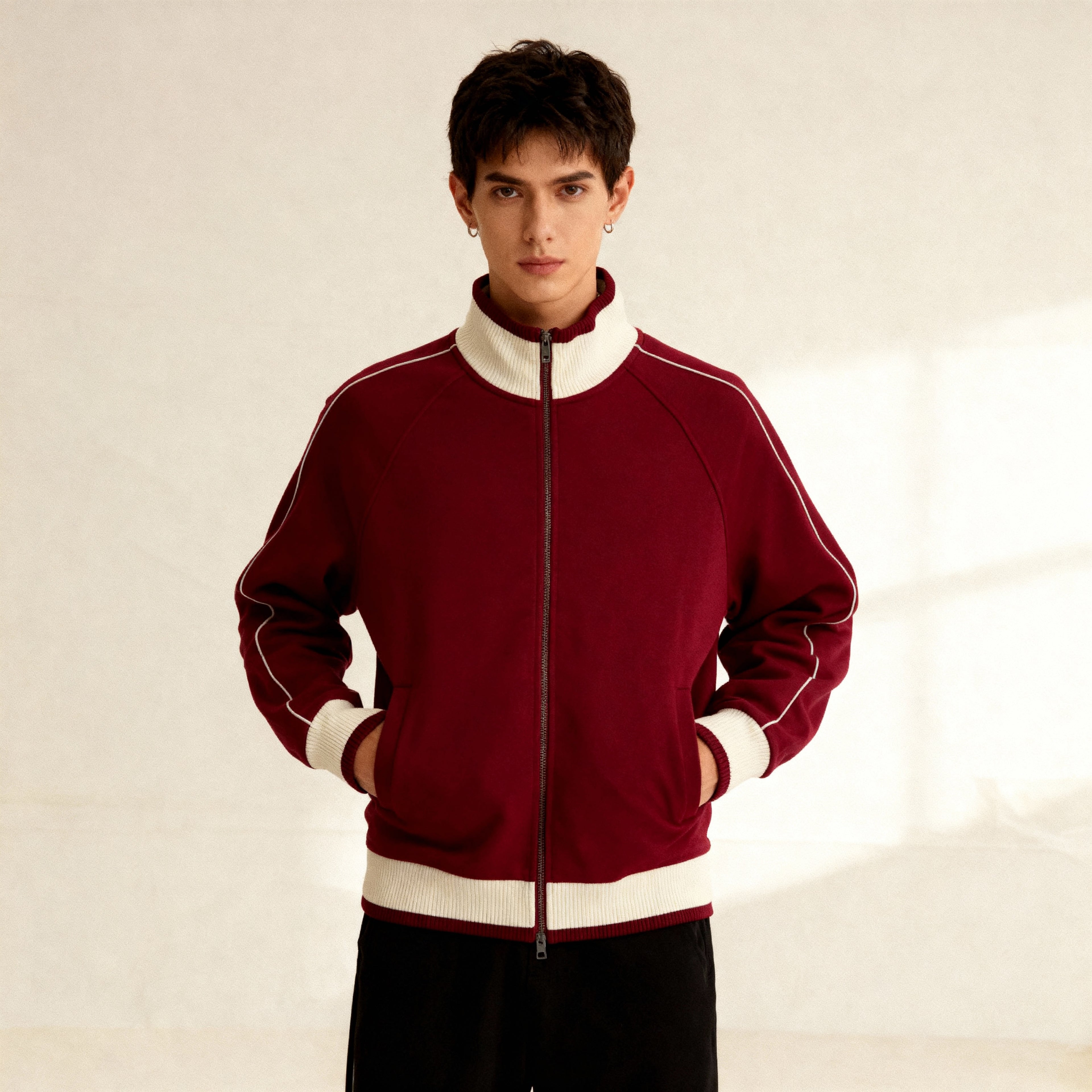 Color Block Raglan Sleeve Zip Track Jacket