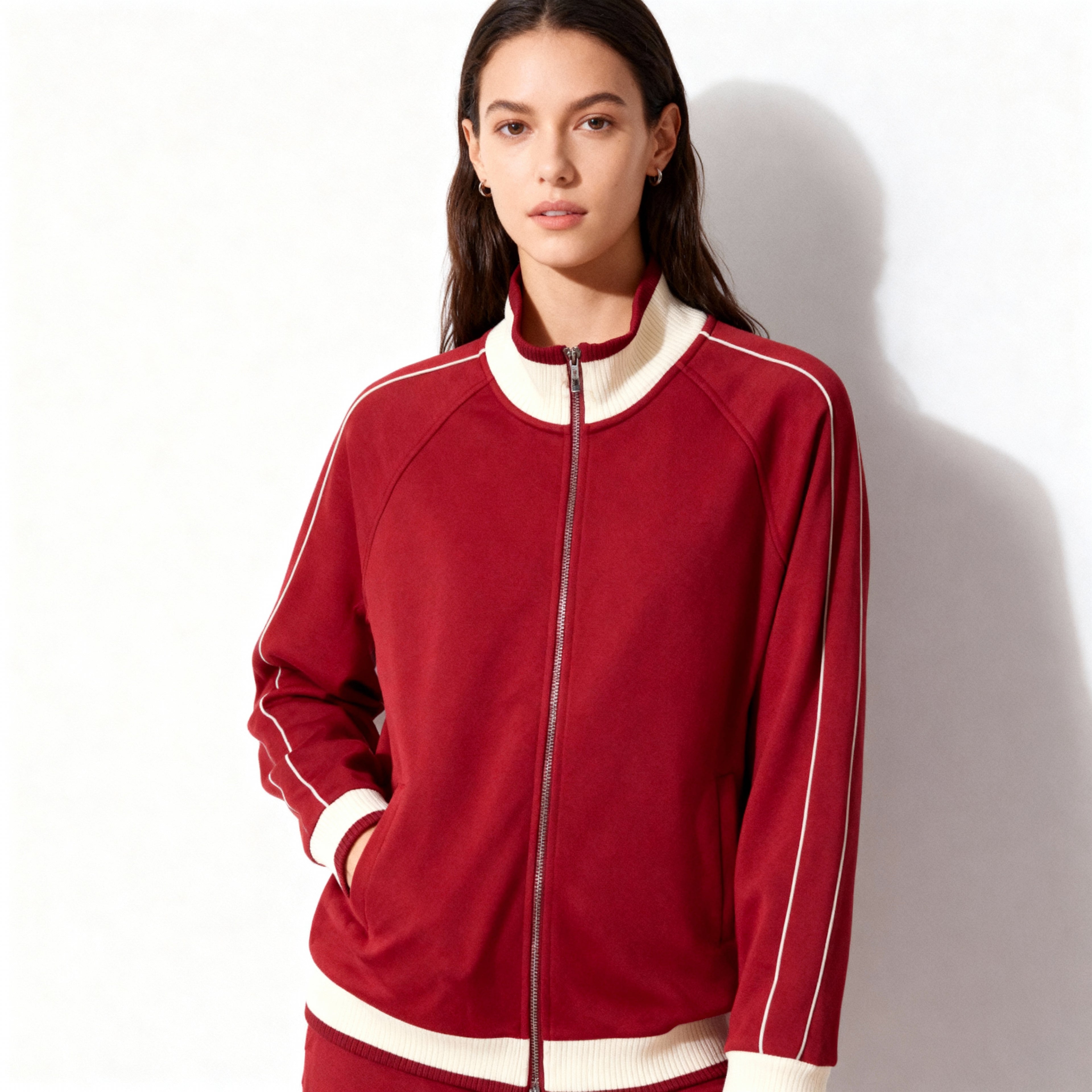 Color Block Raglan Sleeve Zip Track Jacket