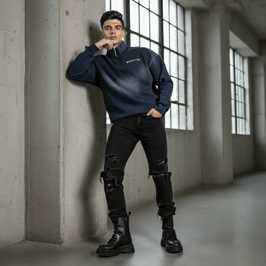 Sun Fade Raw Edge Quarter-Zip Sweatshirt