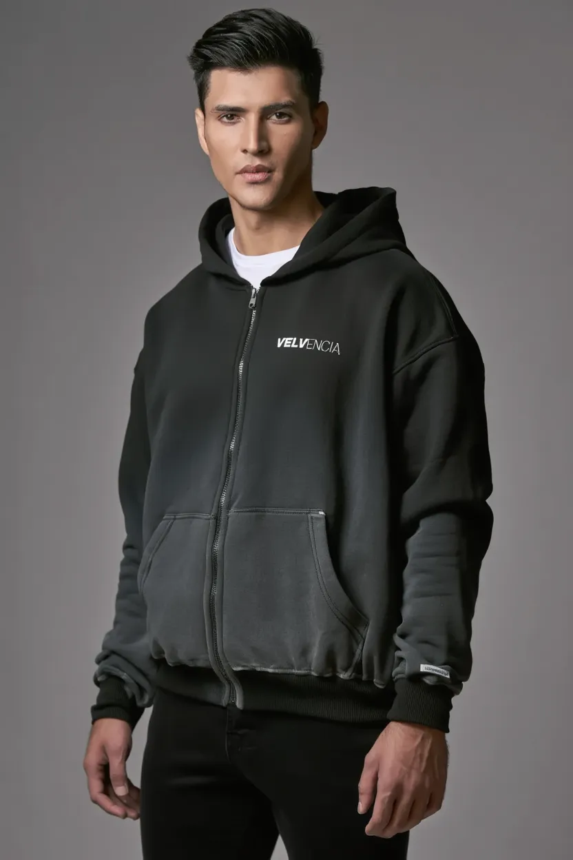 Sunfade Two-way Zipper Boxy Fleece Hoodie