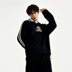 Contrast Striped Lapel Collar Sweatshirt