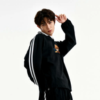 Contrast Striped Lapel Collar Sweatshirt