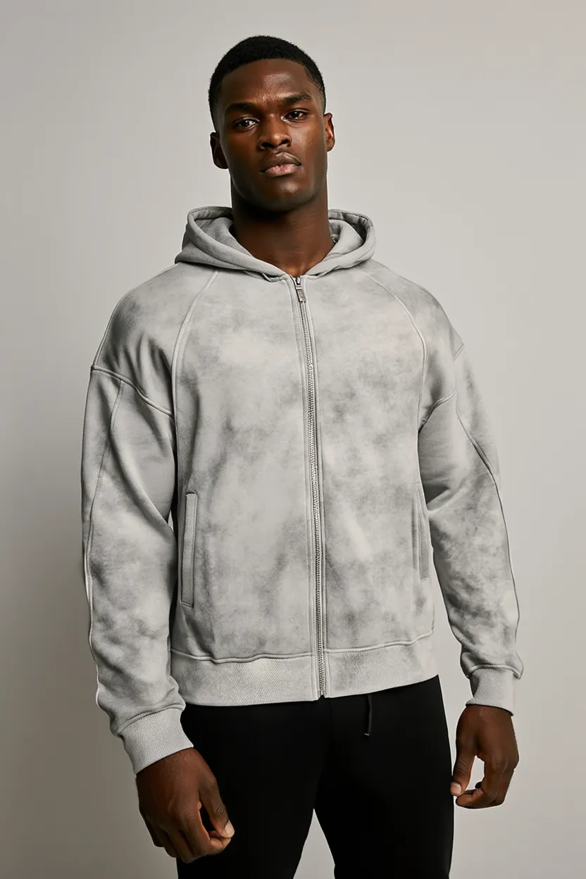 Dirty Washed Zip-Up Fleece Hoodie